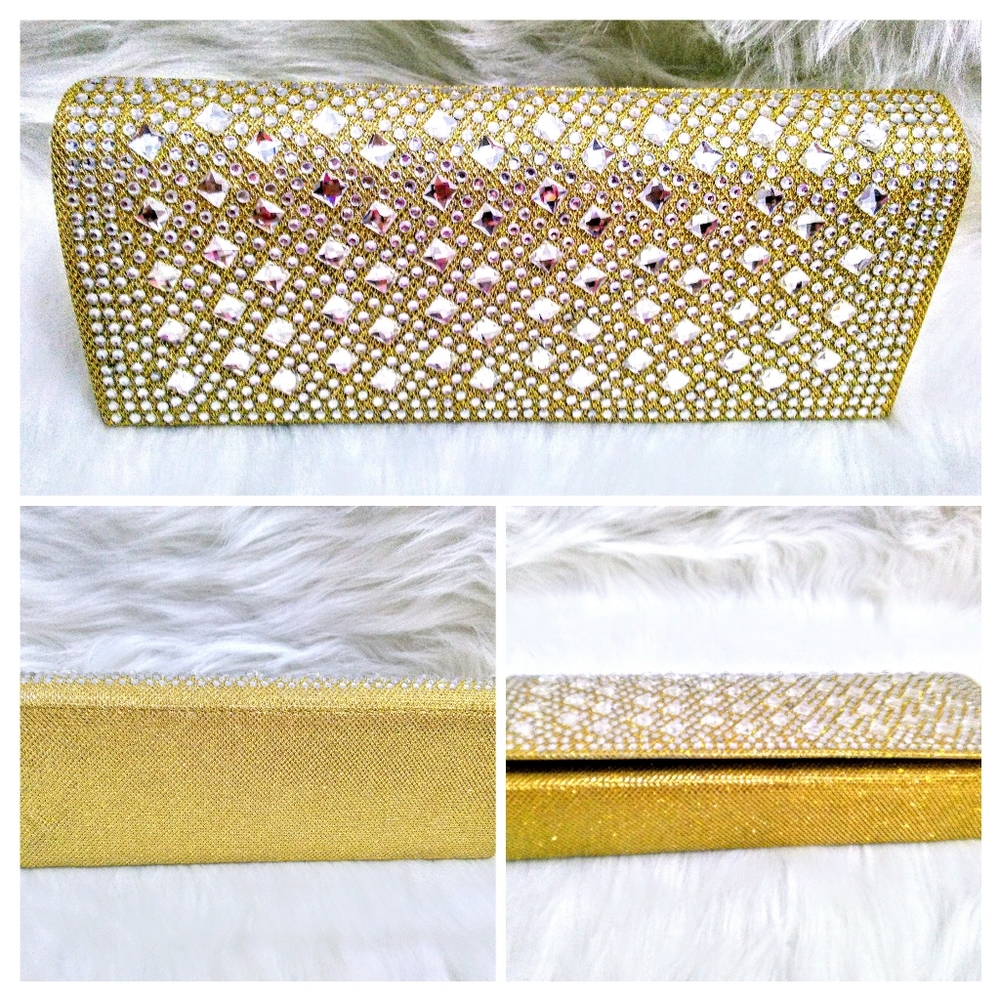 (NEW)! Gold Clutch Bag w/Silver Jewels!
